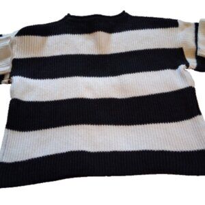 Women's Size S  Black White Striped Oversized Cropped Wide Sleeves Sweater